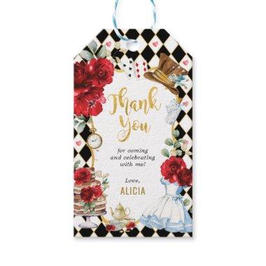 Alice in Wonderland Red Floral Birthday Tea Party Gift Tags