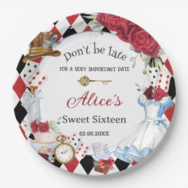 Alice in Wonderland Red Floral Birthday Tea Party Paper Plates