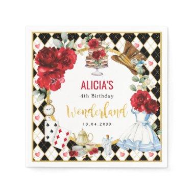 Alice in Wonderland Red Flower Girls Tea Party Napkins