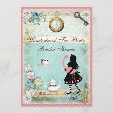 Alice & Pink Flamingo Bridal Shower Tea Party Invitations