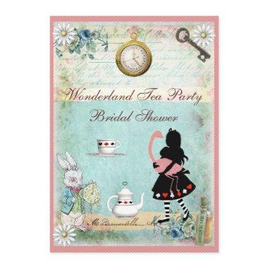 Alice & Pink Flamingo Bridal Shower Tea Party Invitations