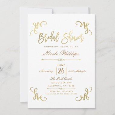 All Gold Faux Foil Bridal Shower Script Type Invitations