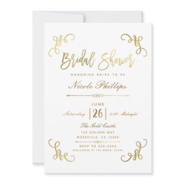 All Gold Faux Foil Bridal Shower Script Type Invitations