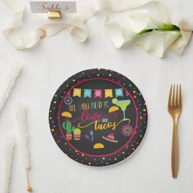 All You Need is Love and Tacos Paper Plate - Blk