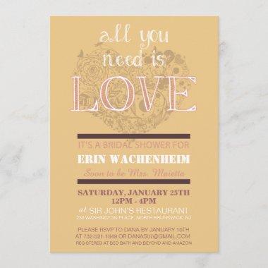 All You Need Is Love Bridal Shower Invitations