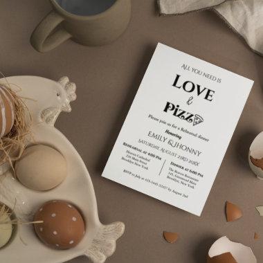 All you need is love & Pizza Rehearsal dinner Announcement