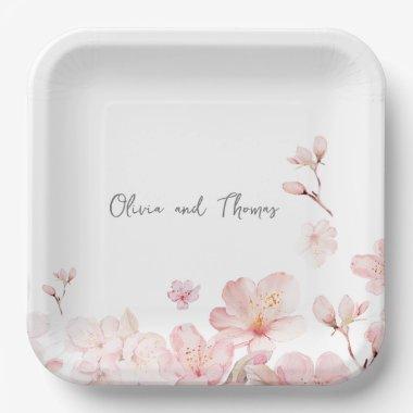 Alluring Pink Cherry Blossom Flowers Paper Plates