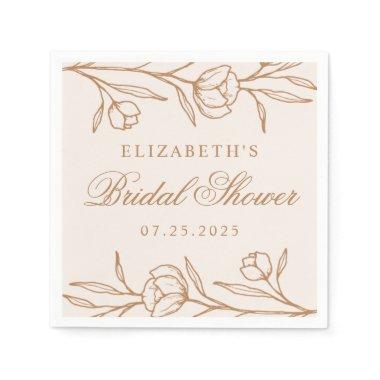 Almond and Copper Sketched Floral Bridal Shower Napkins