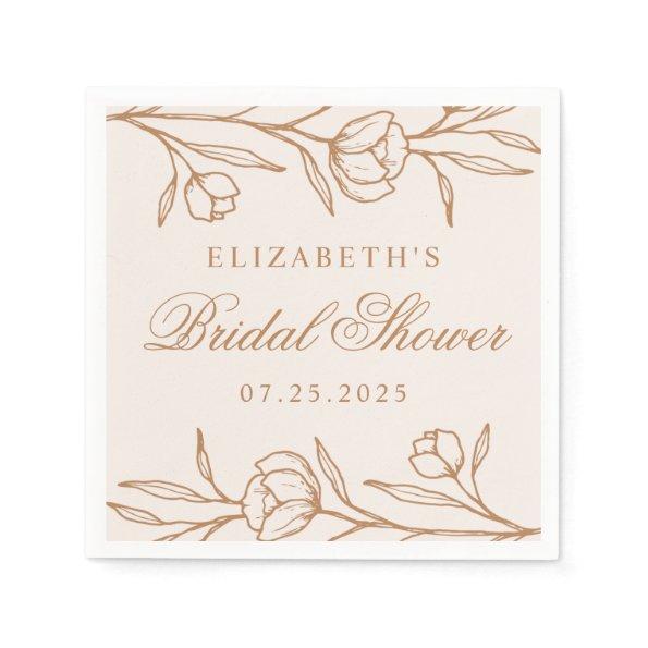 Almond and Copper Sketched Floral Bridal Shower Napkins