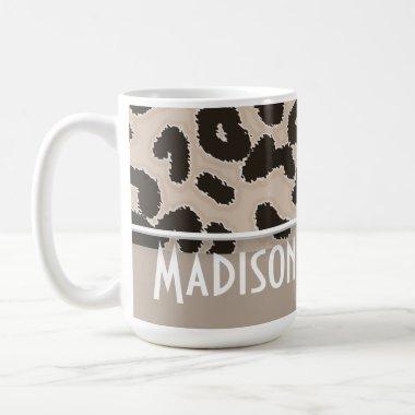 Almond Color Leopard Animal Print; Personalized Coffee Mug