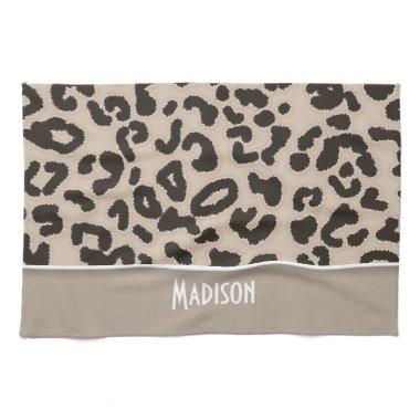 Almond Color Leopard Animal Print; Personalized Towel