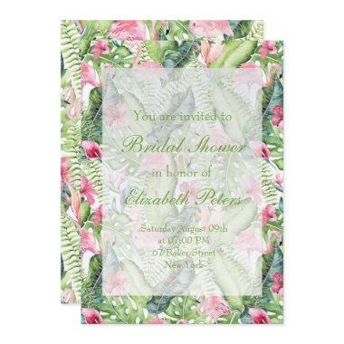 Aloha Flamingo Tropical Wedding Bridal Shower Invitations