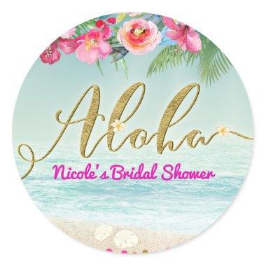 ALOHA Gold Tropical Beach Hibiscus Flowers Floral Classic Round Sticker