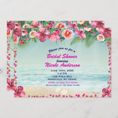 ALOHA Gold Tropical Beach Hibiscus Summer Luau Invitations