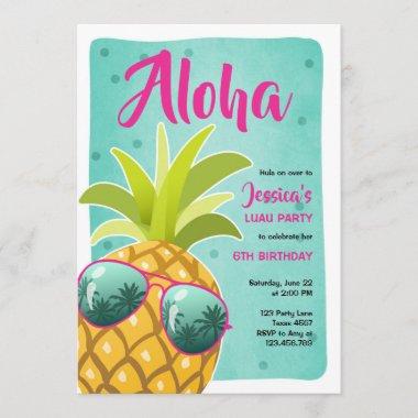 Aloha pineapple Birthday Tropical Luau Hawaii Invitations