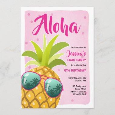 Aloha pineapple Birthday Tropical Luau Hawaii pink Invitations