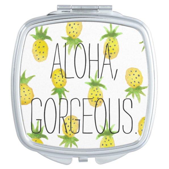 Aloha Pineapple Watercolor Compact Mirror