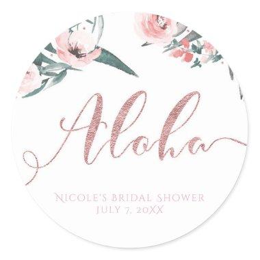 Aloha Pink Tropical Summer Floral Bridal Shower Classic Round Sticker