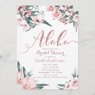 Aloha Pink Tropical Summer Floral Bridal Shower Invitations
