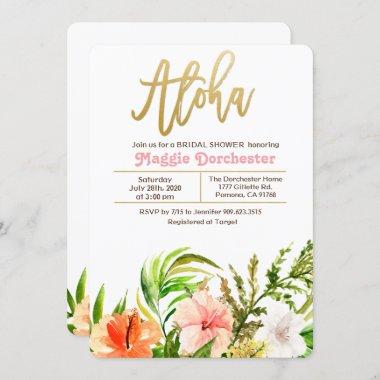 Aloha Tropical Bridal Shower Floral Invitations