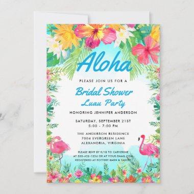Aloha Tropical Bridal Shower Luau Invitations Blue