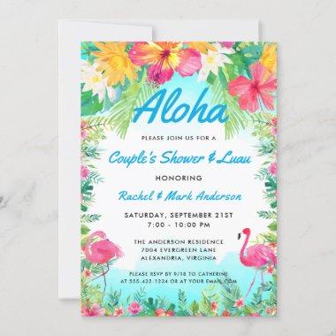 Aloha Tropical Flamingo Luau Couple's Shower Invitations