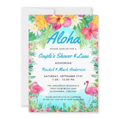 Aloha Tropical Flamingo Luau Couple's Shower Invitations