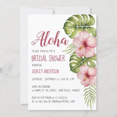 Aloha Tropical Floral Bridal Shower Pink Hibiscus Invitations