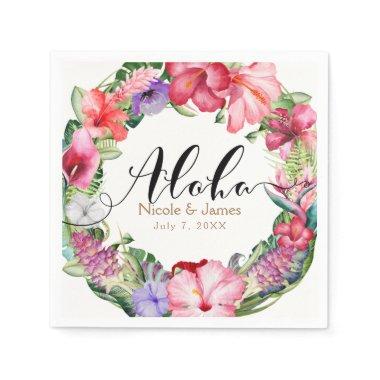 Aloha Tropical Floral Wreath Luau Wedding Party Paper Napkins
