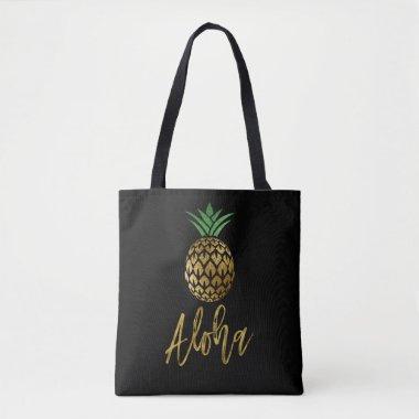 Aloha Tropical Hawaiian Pineapple Wedding Black Tote Bag