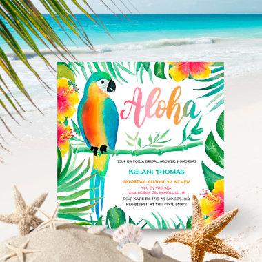 Aloha Tropical Hibiscus Parrot Bridal Shower Invitations