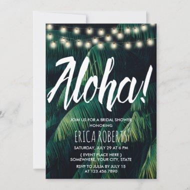 Aloha Tropical Palm Leaves Beach Bridal Shower Invitations