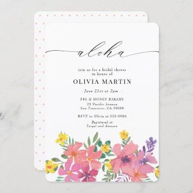 Aloha Tropical Pink Flowers Bridal Shower Invitations