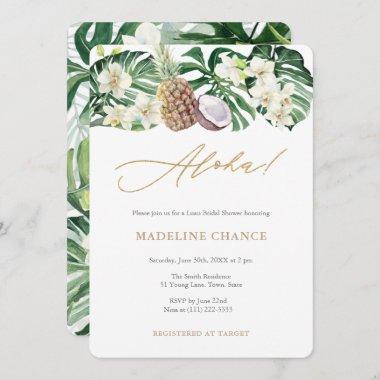 Aloha Tropical White Green Bridal Shower Party Invitations