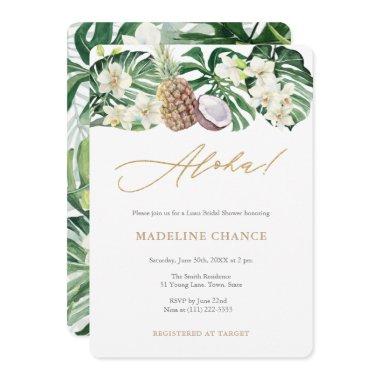 Aloha Tropical White Green Bridal Shower Party Invitations