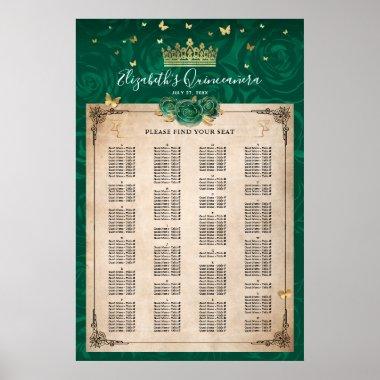 Alphabetical Green and Gold Elegant Roses Seating Poster