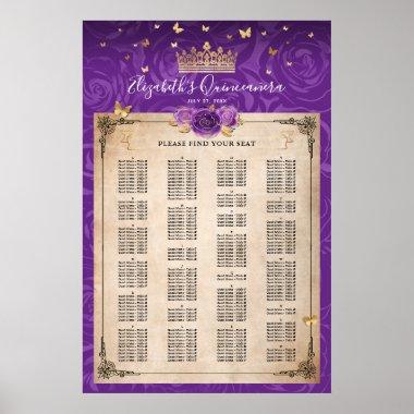 Alphabetical Purple Lavender Gold Roses Seating Poster