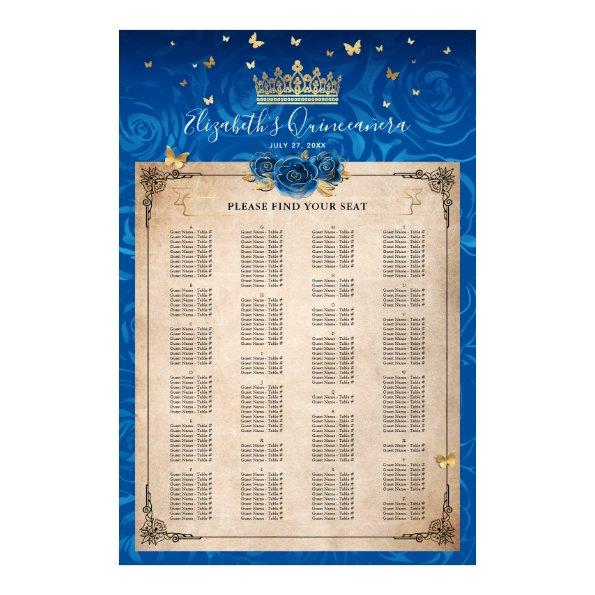 Alphabetical Royal Blue and Gold Roses Seating Poster