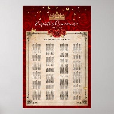 Alphabetical Vintage Red Rose Gold Seating Charts