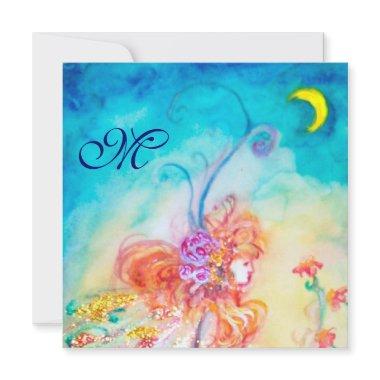 ALTHEA FLOWER FAIRY Monogram Pink Blue Sparkles Invitations