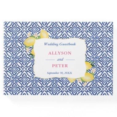 Amalfi Coast Lemons Blue Tiles Wedding Shower Guest Book