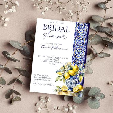 Amalfi Italian blue tiles lemons bridal shower Invitations