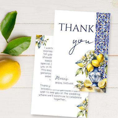 Amalfi Italian blue tiles lemons bridal shower Thank You Invitations