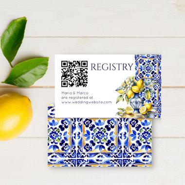 Amalfi Italian blue tiles lemons qr gift registry Enclosure Invitations