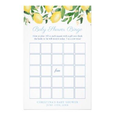 Amalfi Lemon Pale Blue Baby Shower Bingo Game Invitations Flyer