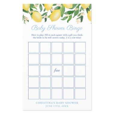 Amalfi Lemon Pale Blue Baby Shower Bingo Game  Flyer