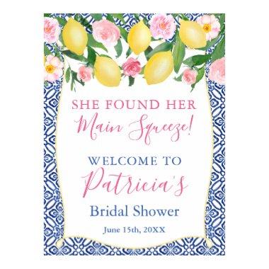 Amalfi Lemons Blue Tile Main Squeeze Bridal Shower Poster