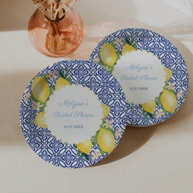 Amalfi Lemons Blue White Italy Tiles  Paper Plates