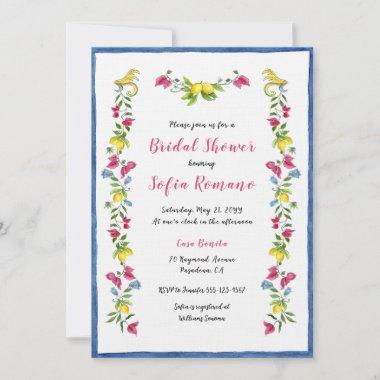 Amalfi Mediterranean Floral Bridal Shower Invitations