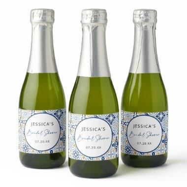 Amalfi Tile Blue Yellow Bridal Shower  Sparkling Wine Label